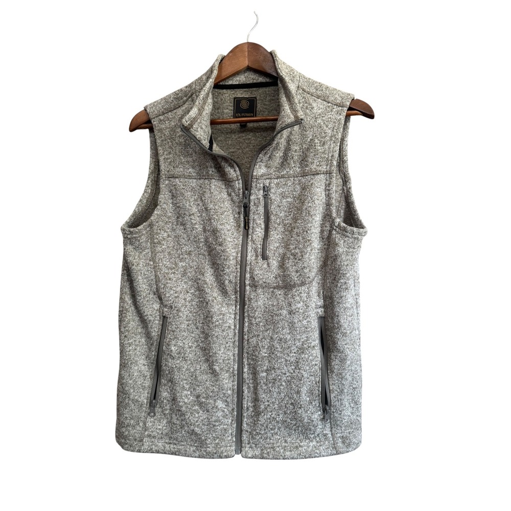 F/X Fusion Sweater Fleece Vest Mens Medium Brown Marled Full Zip Pockets